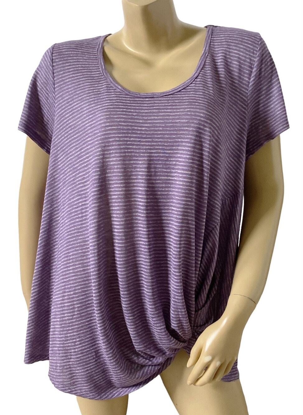 World Unity Blouse Womens XXL Purple Striped Twist Front Short Sleeve Top NWT